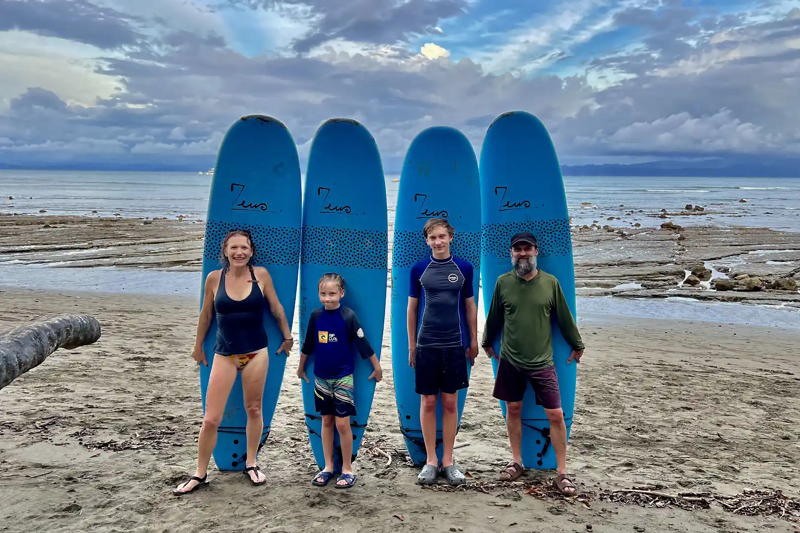 Family after surf lessons at Pan Dulce