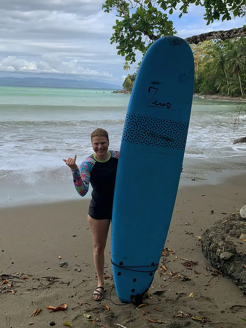 Guest on a first surf lesson at Pan Dulce